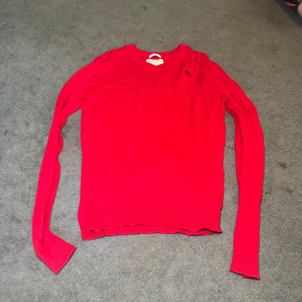 Abercrombie & Fitch Mens Red Muscle Fit V-Neck Cashmere Blend Sweater Size M